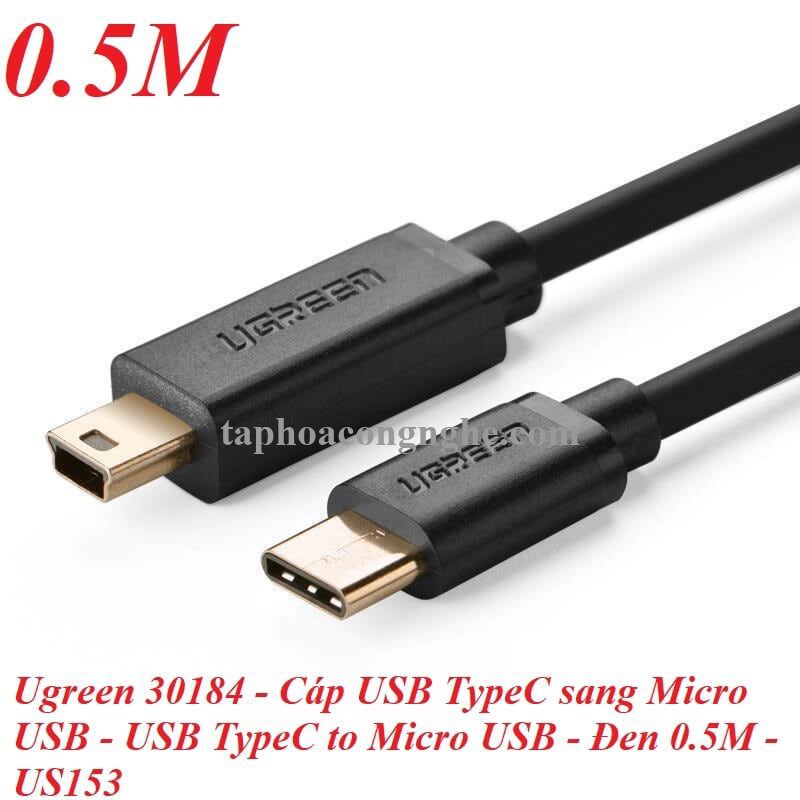 Ugreen 30184 0.5M màu Đen Cáp TypeC (3.1) sang Mini USB US153 30030184